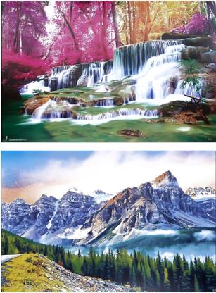 Mounten And Wateralls Scenry Picture Pack Of- 02 Fine Art Print