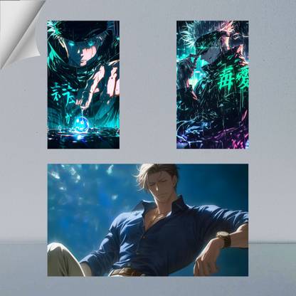 VIRGIN ARTS | COMBO SET OF NANAMI KENTO, GOJO SATORU DIGITAL ART | JUJUTSU KAISEN | ANIME | SET OF 2 A4 AND 1 A3 300 GSM FRAMED POSTER FOR WALL Photographic Paper