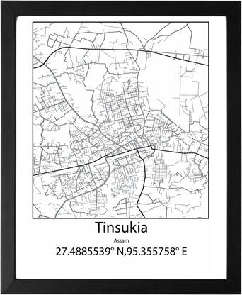 Tinsukia,Assam,India UNFRAMED Minimalist Map Line Art Print Poster Wall Office Home Hometown Housewarming Decor Enhanced Paper Poster Paper Print
