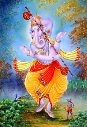 Poster Dancing Ganesha Digital Painting sl-9609 (Large Poster, 36x24 Inch, Banner Media Print, Multicolor) Fine Art Print