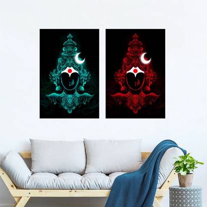 Hal Sashti Devi Neon Art Wall Poster (Set of 2 Frameless Panel Posters) (WxH 24"x18"), Devasena Goddess Poster, Mother Earth Incarnation Poster, Indoor Temple Poster, Hindu God Pooja Wall Posters, Wall Posters for Background Decoration, 300 gsm High-Quality Print Photographic Paper