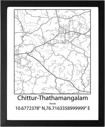 Chittur-Thathamangalam,Kerala,India UNFRAMED Minimalist Map Line Art Print Poster Wall Office Home Hometown Housewarming Decor Enhanced Paper Poster Paper Print