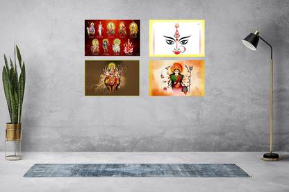 Maa Durga HD Posters - Set of 4 - with adhesive Fine Art Print