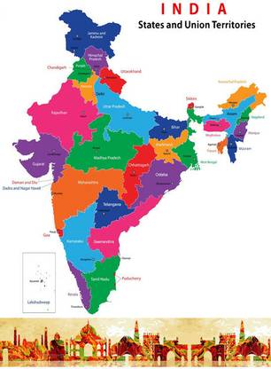 Poster India New Map sl-17379 (Wall Poster, 13x19 Inches, Matte Paper) Fine Art Print