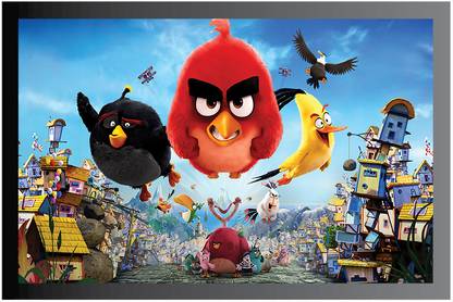 Angry Birds Poster with Frame Gloss Lamination M11 Paper Print