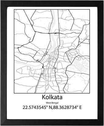 Kolkata,West Bengal,India UNFRAMED Minimalist Map Line Art Print Poster Wall Office Home Hometown Housewarming Decor Enhanced Paper Poster Paper Print