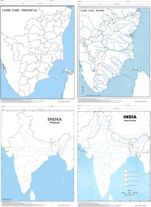 Tamil Nadu Political, Tamil Nadu Rivers, India Political & India Physical Outline Maps (Each - 100 Nos) | A4 Size (400 Maps) | Multipurpose map For School/College Assignments/Projects/ Practical Paper Print
