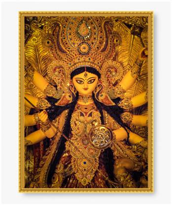 Durga maa Laminated Golden Photo Frame A4 SIze Fine Art Print