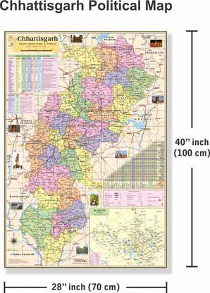 Chhattisgarh Map. (Laminated, Rollup) in English Language, Size: 40"x28" inch. With Important Fact and Figure. Ideal Map For Office Use, Tourism Purpose, Students and Aspirants of UPSC , PCS , SSC , RAILWAY Exam and Other Competitive Exam. Updated Map. Paper Print