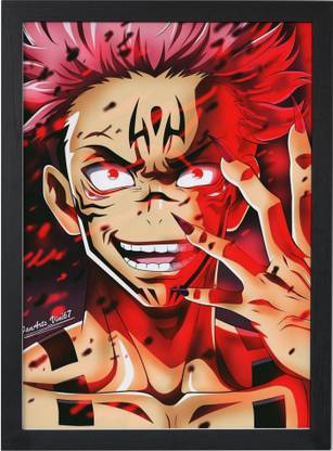jujutsu kaisen poster with frame sukuna poster (Size_13x9.8 inch) Paper Print