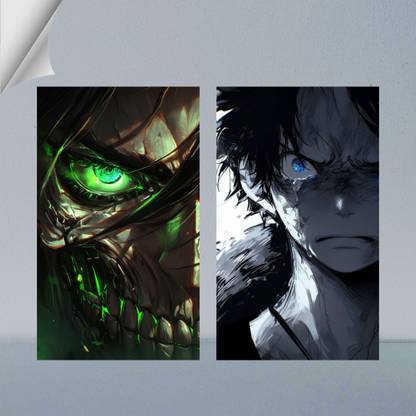 VIRGIN ART | ATTACK TITAN & MONKEY D. LUFFY FROM ANIME WORLD | DIGITAL ART | SET OF 2 | 300 GSM A4 FRAMED POSTER FOR WALL Photographic Paper
