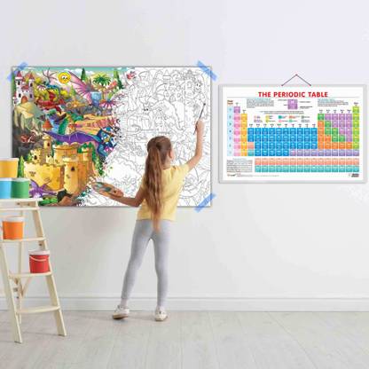 Periodic Table and GIANT DRAGON COLOURING POSTER | Combo of 1 Chart & 1 Poster | Explore the Periodic Table and Color Giant Dragons Paper Print