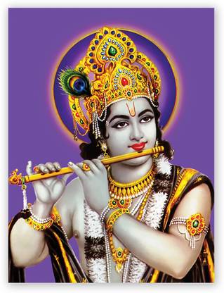 Hindu God Shri Krishna With Flute Photo Poster With Uv Textured Size 24 X 18 In Fine Art Print