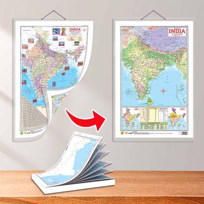 SMALL - 100 India PHYSICAL OUTLINE MAP FOR SCHOOL and 2 IN 1 India POLITICAL AND PHYSICAL MAP IN ENGLISH|Combo of 1 Map Pad +1 chart|Unveiling Geography with outline map and chart of India Paper Print