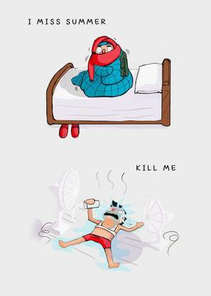 Funny Summer or Winter Cartoon Poster for Home Decoration With Adhesive Tape Paper Print