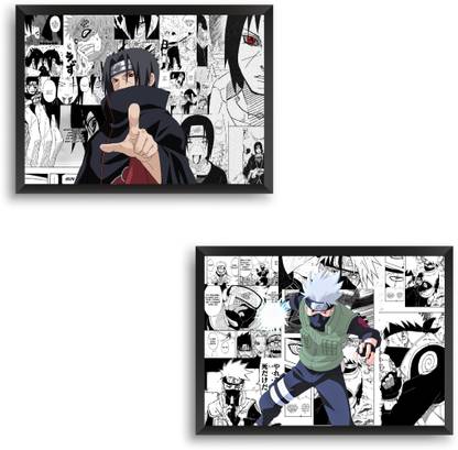 SET OF 2 ANIME POSTER FRAME - ITACHI UCHIHA X KAKASHI NARUTO - Black Framed Wall Poster For Home And Office With Frame, (12.6*9.6) Photographic Paper