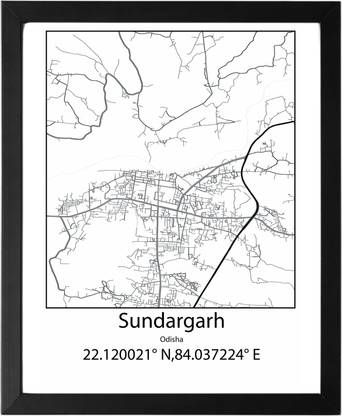 Sundargarh,Odisha,India UNFRAMED Minimalist Map Line Art Print Poster Wall Office Home Hometown Housewarming Decor Enhanced Paper Poster Paper Print