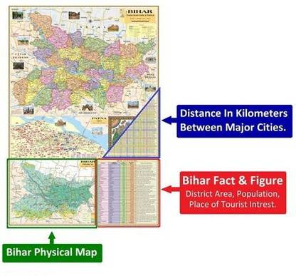 Bihar Map (Laminated, Rollup) in English Language. Size : 40"x28" inch (100x70 Centimeter). In English Language With Important Fact and Figure. Ideal Map For Student and Aspirant of UPSC , PCS , SSC , RAILWAY Exam and Other Competitive Exam. Updated Map. Paper Print