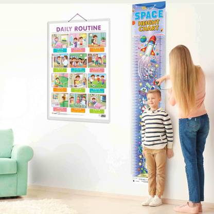DAILY ROUTINE CHART and SPACE HEIGHT CHART | Set of 2 charts 1 Educational + 1 Height Chart | Exciting Combo Pack of Daily Routine Chart and Engaging Space Height Chart for kids Paper Print
