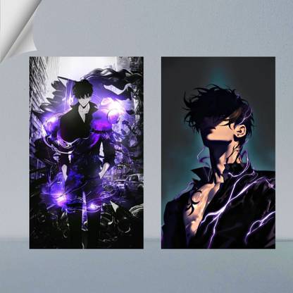 VIRGIN ART | SUNG JIN WOO FROM SOLO LEVELING | DIGITAL ART - 20 | SET OF 2 | 300 GSM A4 FRAMED POSTER FOR WALL Photographic Paper