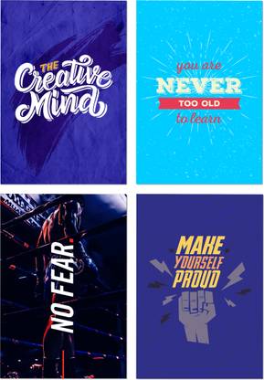 No Fear Quotes 4 Motivational Poster Set Collection For Wall Decor Paper Print