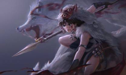 Mononoke Hime Studio Ghibli San Hyy Huangyuyao Fringe Matte Finish Poster Paper Print