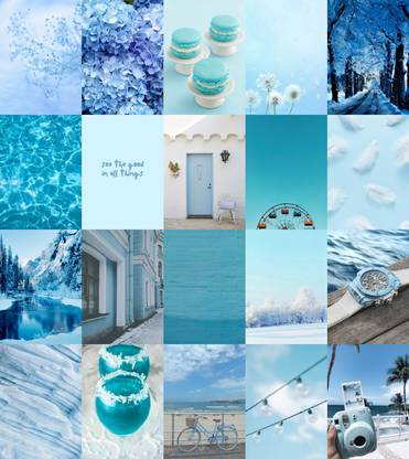 Sky Blue theme photo poster prints, 4x6 inch collage set of 20 photos Photographic Paper