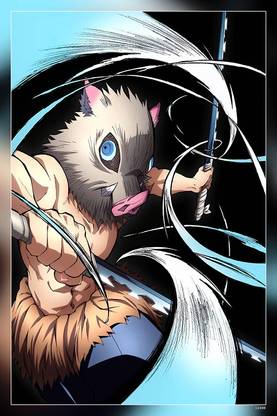 Inosuke Anime Attack Cry Demon Slayer Devil Jabali Kimetsu No Yaiba Sword Matte Finish Poster Paper Print