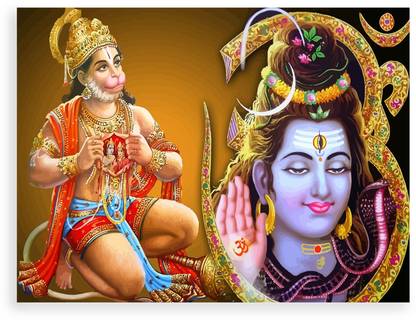 Lord Shiva And Hanuman Ji Photo Poster With Uv Textured Room Decoration 038 Fine Art Print