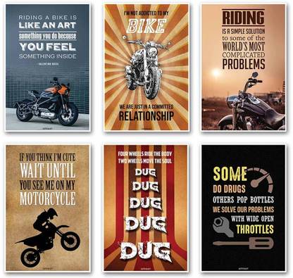 Combo Set of 6 Motivational Inspirational Bikes Bullet Quotes Poster | Positive Quote for Bikers Riders Home Office (8x12 inches, A4, Small, Multicolor, 6 Prints Set, Unframed) Fine Art Print