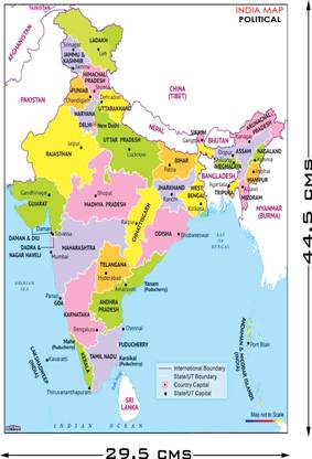 Set of 3 Large India Maps (Political, Physical, Population, Vegetation) - A3 Size - Adhesives included Paper Print