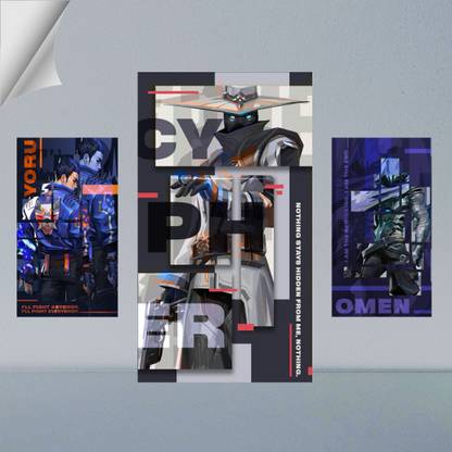 VIRGIN ARTS | COMBO SET OF YORU, CYPHER AND OMEN DIGITAL ART FRAME | VALORANT AGENTS | ANIME | SET OF 2 A4 AND 1 A3 300 GSM FRAMED POSTER FOR WALL Photographic Paper