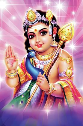 Lord Bala Murugan Kartikeya | Kartik Subramanya Swami With Peacock Exclusive Self Adhesive Poster for Pooja Room Paper Print