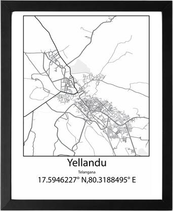 Yellandu,Telangana,India UNFRAMED Minimalist Map Line Art Print Poster Wall Office Home Hometown Housewarming Decor Enhanced Paper Poster Paper Print
