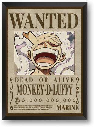 ANIME POSTER FRAME - WANTED STRAW HAT POSTER LUFFY - Black Framed Wall Poster For Home And Office With Frame, (12.6*9.6) Photographic Paper