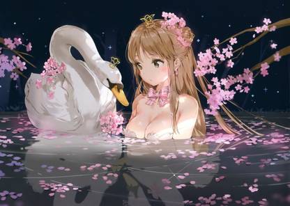 Poster Anime With Swan Photo sl-9331 (Wall Poster, 13x19 Inch, Matte Paper, Multicolor) Fine Art Print