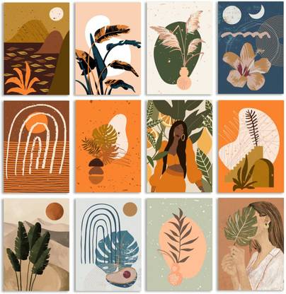 Aesthetic Boho Wall Abstract Poster set of 12 A4 Size (29 X 21 cm) Paper Print