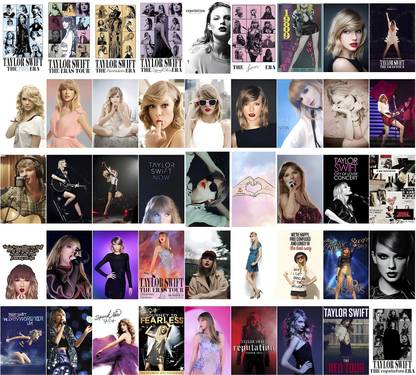 Taylor Swift Posters Aesthetic - 45 Small Taylor Swift Poster Set - Taylor Swift Sticker Pack - Midnight Lover, Folklore, Reputation Photocard - Music Photocard Collage Of Taylor Swift Merch Paper Print