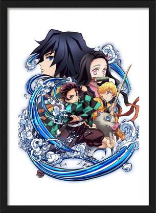 Tanjiro x Nezuko x Inosuke x Zenitsu x Tomioka | Demon Slayer Framed Poster | Anime Framed Posters Paper Print