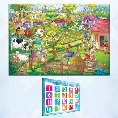 NUMBER 1 - 20 UNLIMITED WRITE AND WIPE PRACTICE BOARD and GIANT AT THE FARM COLOURING POSTER | Combo of 1 practice board with pen and 1 colouring poster | Wipe and Color Farm Fine Art Print