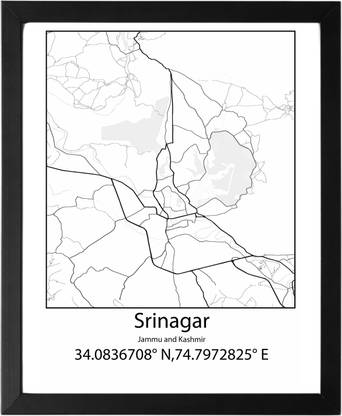 Srinagar,Jammu and Kashmir,India UNFRAMED Minimalist Map Line Art Print Poster Wall Office Home Hometown Housewarming Decor Enhanced Paper Poster Paper Print