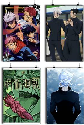 Jujutsu Kaisen- Manga WALL Posters | Set OF 4 Fine Art Jjk Manga wall Print | Sukuna Finger ,Gojo Geto,Gojo Nobara and Itadori Classic Posters |Jujutsu Kaisen Anime wall Poster Paper Print