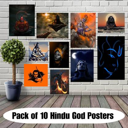 Set of 10 hindu gods wall poster for home and kitchen decoration || Study room || House decoration || Hindu gods images Photographic Paper