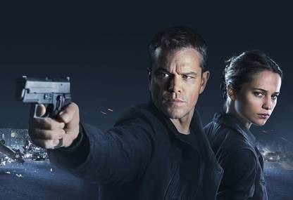 Poster Pistols Men Matt Damon Jason Bourne, Alicia Vikander Two Glance Movies Celebrities Photo sl-13514 (LARGE Poster, 36x24 Inches, Banner Media, Multicolor) Fine Art Print