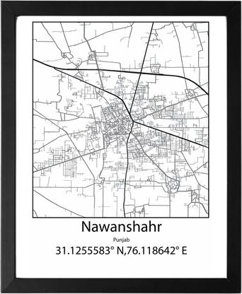 Nawanshahr,Punjab,India UNFRAMED Minimalist Map Line Art Print Poster Wall Office Home Hometown Housewarming Decor Enhanced Paper Poster Paper Print