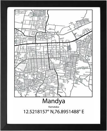 Mandya,Karnataka,India UNFRAMED Minimalist Map Line Art Print Poster Wall Office Home Hometown Housewarming Decor Enhanced Paper Poster Paper Print
