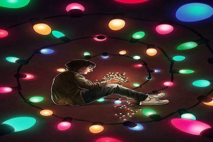stranger things colorful lights artwork Poster, Wallpaper Paper Print