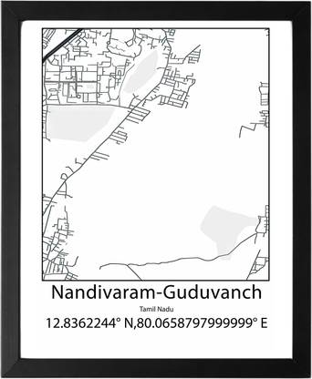 Nandivaram-Guduvancheri,Tamil Nadu,India UNFRAMED Minimalist Map Line Art Print Poster Wall Office Home Hometown Housewarming Decor Enhanced Paper Poster Paper Print