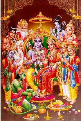 Shri Ram Darbar Poster Sparkle Coated Self Adhesive Fine Art Print