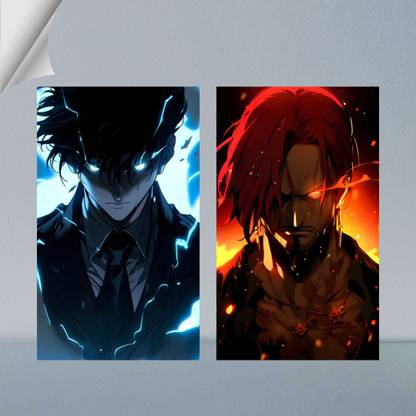 VIRGIN ART | SUNG JIN WOO & SHANKS FROM ANIME WORLD | DIGITAL ART - 5 | SET OF 2 | 300 GSM A4 FRAMED POSTER FOR WALL Photographic Paper